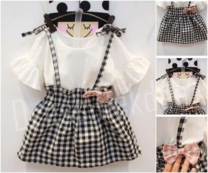 เสื้อผ้าเด็กผู้หญิง Girls Dresses Jumpsuit For Kids เดรสเด็กผู้หญิง เดรสลายสก็อต จั๊มสูทเด็ก ชุดเด็กผู้หญิง ชุดจั๊มสูท ชุดกระโปรง ชุดเซ็ท ชุดเดรสเด็กผู้หญิง รุ่น Scott (Black/White)