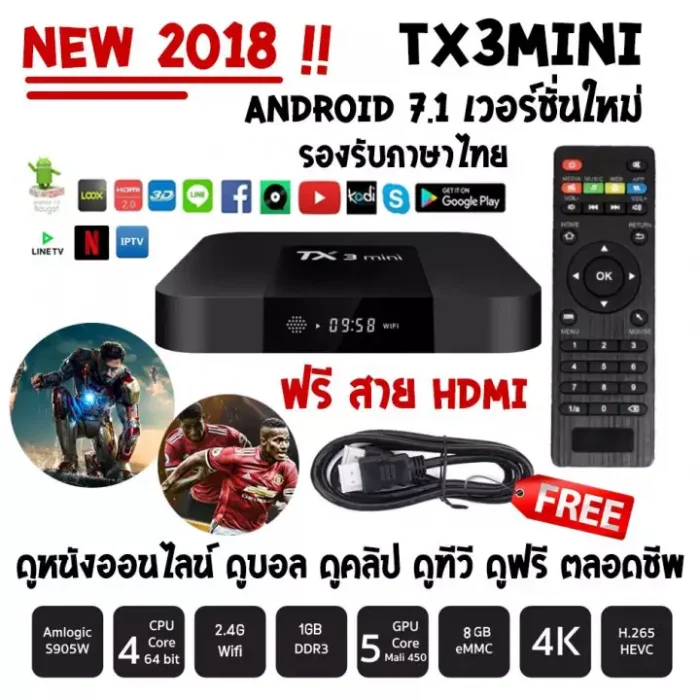 Tx3 Mini - Android 8.1 ,Amlogic S905W, WIFI 2.4 ,รองรับ 4K 2019!!กล่องแอนดรอย ดูหนัง ดูบอล ฟังเพลง พร้อมแอพพริเคชั่นมากมาย TANIX TX3 MINI Android 8.1 KODI 17.3 Amlogic S905W 4K TV BOX 1GB/8GB WIFI LAN