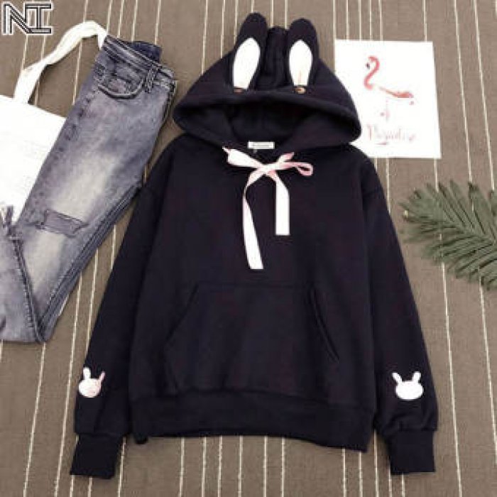 NI เสื้อสำหรับสตรีหวานกระต่ายหู Hooded เสื้อกันหนาวผู้หญิงเสื้อน่ารักนักเรียนสาวแฟนเครื่องแต่งกาย Outerwear