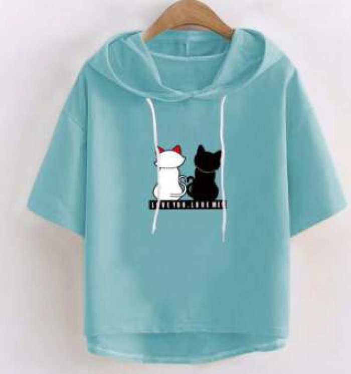 เสื้อฮู๊ดแขนสั้นลายแมว
