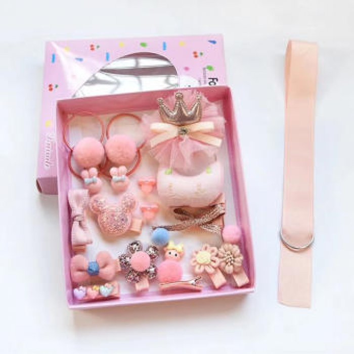 กิ๊บ โบว์ หนังยาง ตกแต่งผม เป็นเซต 18 ชิ้น แถมกล่อง as a gift