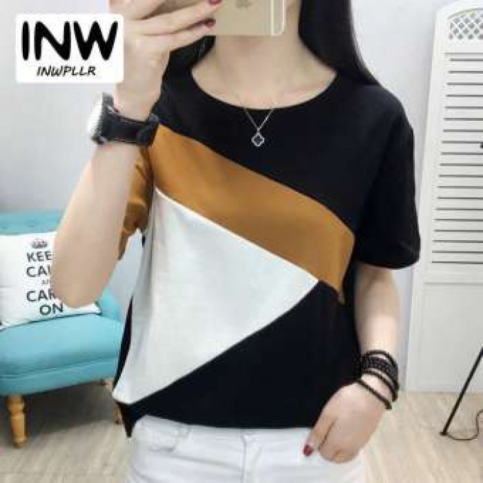 Inwpllr มาใหม่ฤดูร้อนเสื้อยืดผู้หญิง P atchwork เสื้อยืดหญิงท็อปส์ลำลอง O-คอแขนสั้นผู้หญิง Tops TEE ขนาดบวกเกาหลีเสื้อยืดเลดี้