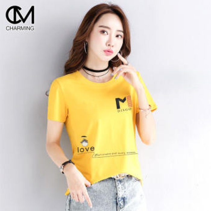 CM เสื้อยืดแฟชั่นผู้หญิง แขนสั้น ลาย M DISGO สวมใส่สบาย รุ่น C808