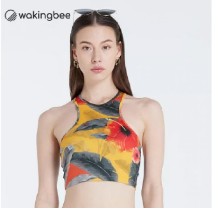 Wakingbee Coco Crop (Gold Coast) สปอร์ตบรา ใส่ว่ายน้ำได้ ทรงคร้อป ลายพิมพ์ Kloset