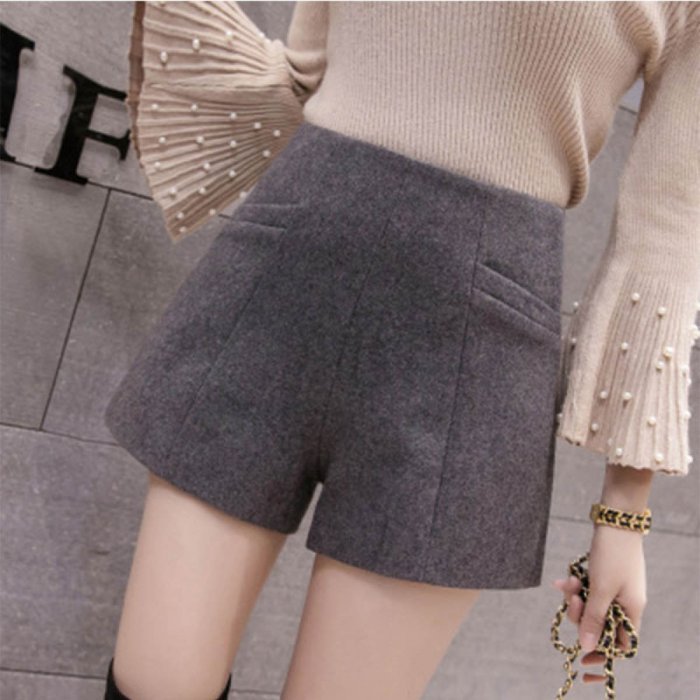 NI กางเกงขาสั้นสำหรับสตรีสูงเอวกางเกงขาสั้นแฟชั่น Thicken A-Line กางเกง Slim Skinny กางเกงขากว้าง