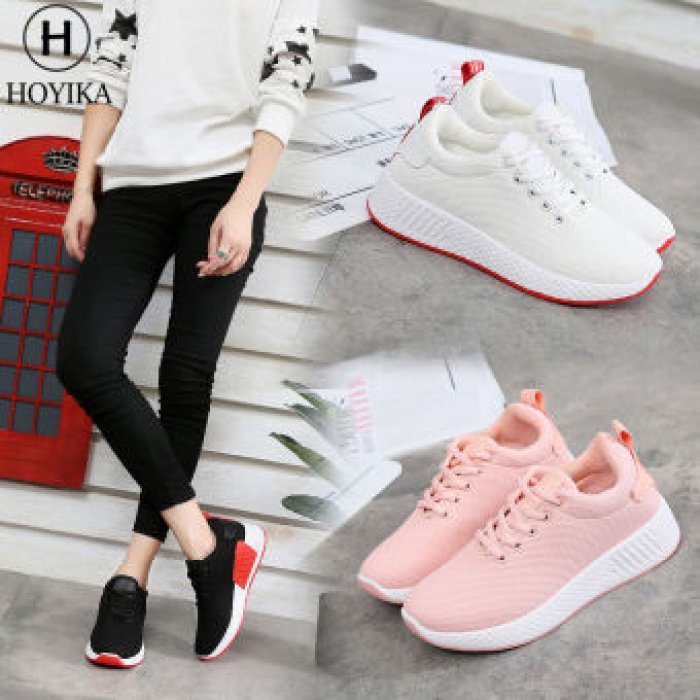 รองเท้า รองเท้าผ้าใบแฟชั่น ไซส์ 36-40 รองเท้าผ้าใบผู้หญิง รุ่น Fashion sport shoes（สีชมพู สีดำ ขาว）