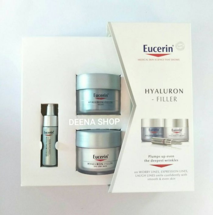 EUCERIN HYALURON-FILLER WRINKLE FILLER STARTER KIT ยูเซอรินริน ไฮยารูรอน ฟิลเลอร์ มินิเซท เดย์ครีม 20 มล,ไนท์ครีม 20 มล,ซีรั่ม 5 มล.