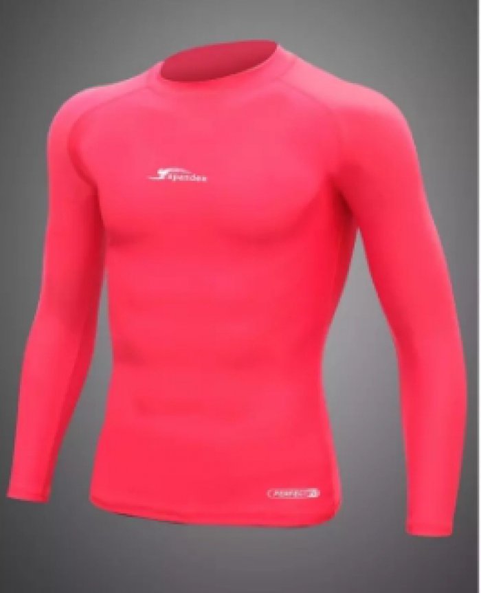 Spandex S001 เสื้อรัดกล้ามเนื้อแขนยาว สีแดง S