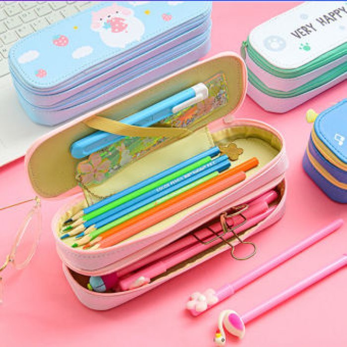 กระเป๋าใส่ปากกาลายการ์ตูนน่ารัก Large Capacity Double-Layer Pencil Case