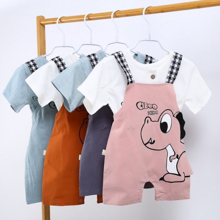 Oyamerbaby ฤดูร้อนลำลองแฟชั่นเด็กน่ารักการ์ตูนพิมพ์กางเกงแขวนเด็กหลวม