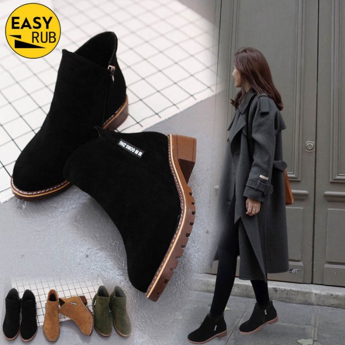 EASY RUBผู้หญิงใหม่เกาหลีรองเท้าบูทMartinด้านข้างบู๊ทสั้นซิบรูดต่ำส้นต่ำหลอดรองเท้าผู้หญิง
