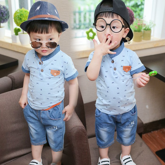 เสื้อผ้าเด็กผู้ชาย แฟชั่นเกาหลี ผ้าคอตตอน นุ่ม สบาย ไม่ร้อน น่ารักมากเสื้อเชิ้ต กางเกงขาสั้น ชุดเด็ก (8เดือน - 4 ปี)