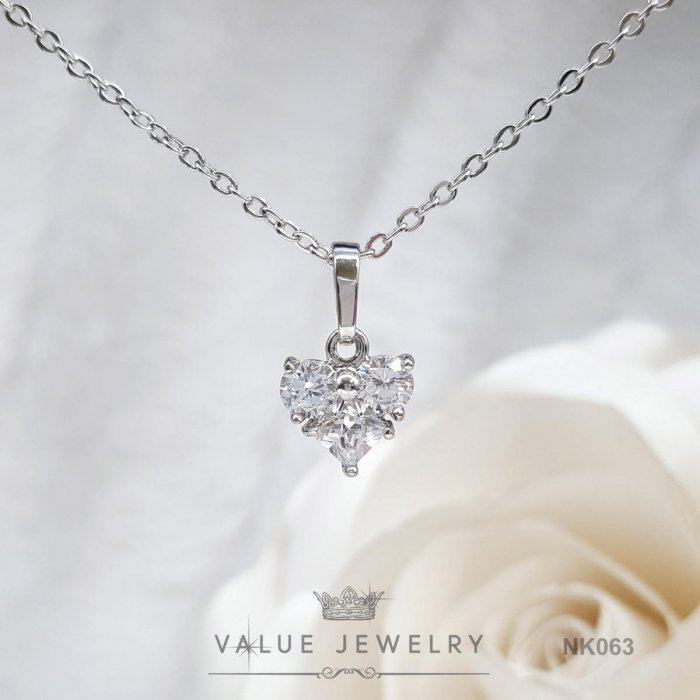 Value Jewelry NK063 กว้าง0.9cmยาว1.4cm สร้อยยาว45cm เครื่องประดับเพชรCZ เกรดพรีเมี่ยม ไม่ลอก ไม่ดำ ไม่แพ้ ไม่คัน แฟชั่น ออกงาน ทำงาน ปาตี้ เที่ยว เกาหลี
