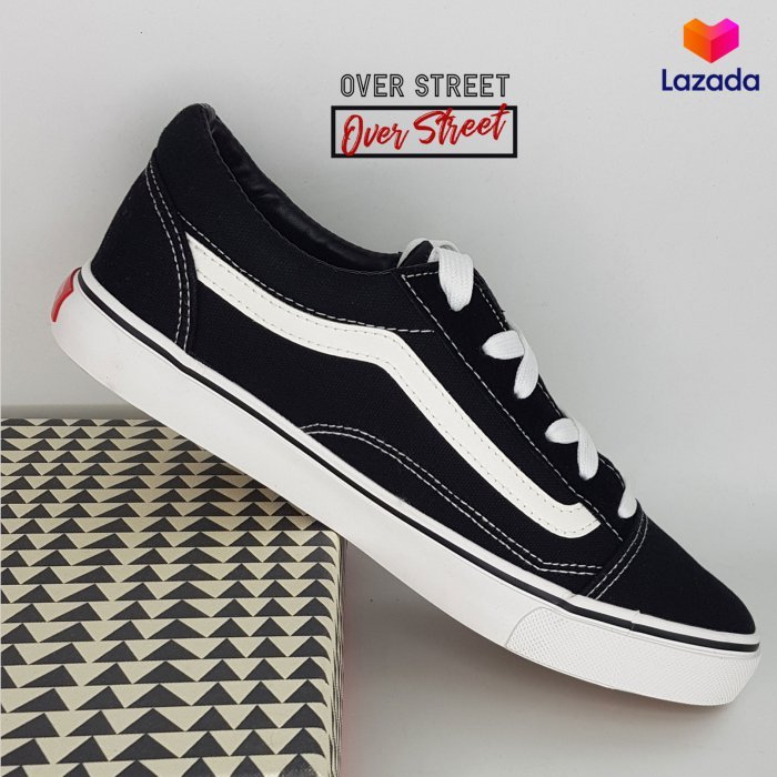 Overstreet รองเท้าผ้าใบผู้ชาย สีดำ(black) , สีดำ ยอดนิยม สวมใส่ง่ายสบาย ออกข้างนอก เท่ๆ แนวสตรีท