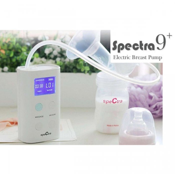Spectra 9+ สเปคตร้า ไนท์ พลัส ครื่องปั๊มนมไฟฟ้าหัวปั๊มคู่ แบบชาร์จขนาดพกพา จอ LCD บอกเวลาและแรงปั๊ม นุ่มนวลธรรมชาติ - สีขาว