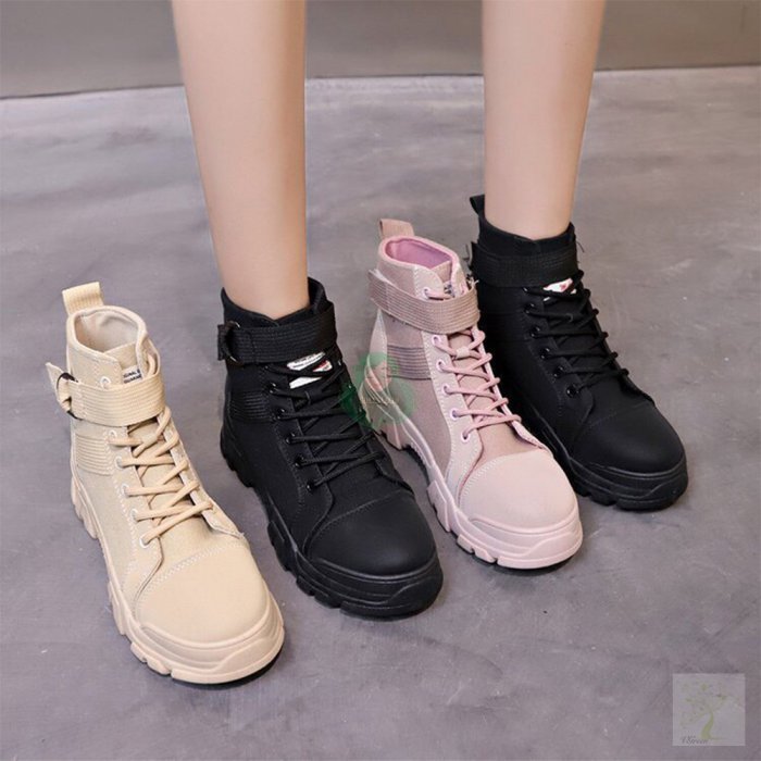 รองเท้าผ้าใบ GT044 รองเท้าบูทผู้หญิง ทรงหุ้มข้า Color: Black,Brown,Pink.36-40.