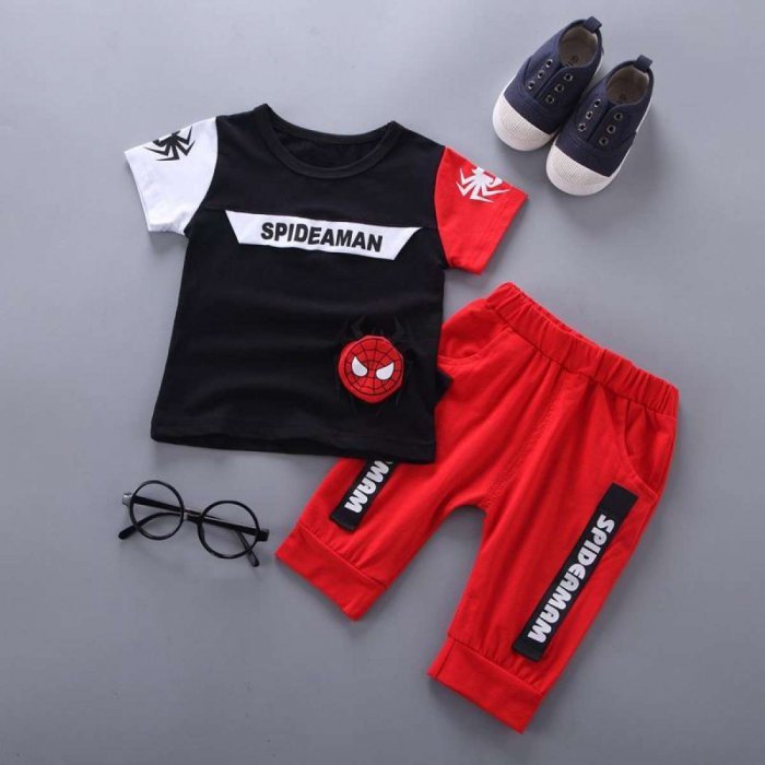Zhihuida 0-4 Years Boys Clothing Sets เด็กชายทารกฤดูร้อนจดหมายแขนสั้นการ์ตูนพิมพ์ท็อปส์เสื้อเสื้อยืดคอกลมกางเกงขาสั้นชุดลำลองชุด