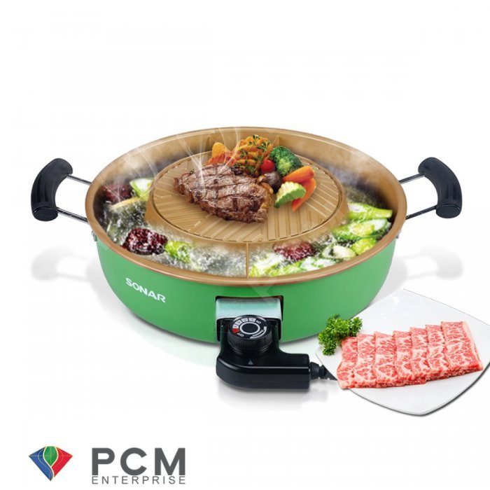 SONAR [PCM] หม้อสุกี้ เตาปิ้งย่างบาร์บีคิว ถอดล้างได้ มีช่องแบ่ง ร้อนเร็วไม่ติดกระทะ รุ่น SF-M43