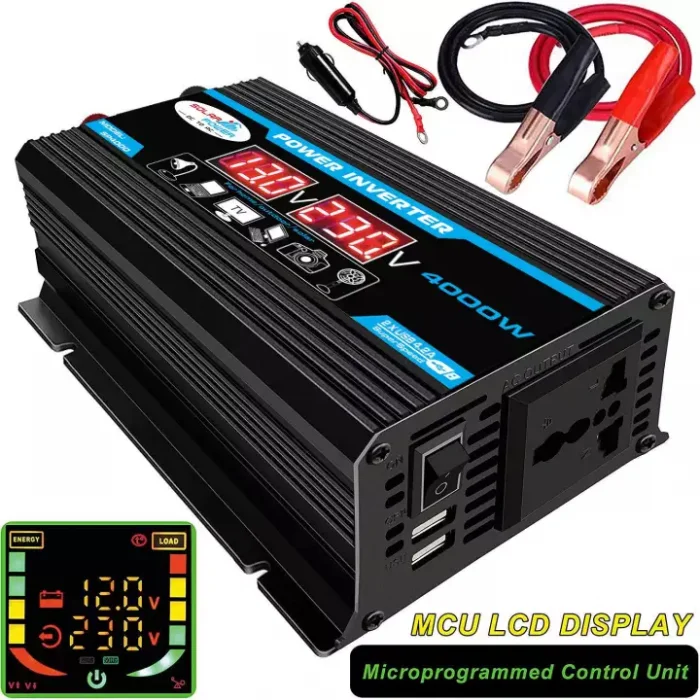 4000W LCD 2 USB DC 12V 24V เป็น AC 110V 220V รถยนต์พลังงานแสงอาทิตย์อินเวอร์เตอร์แปลง-【 12-220V 】